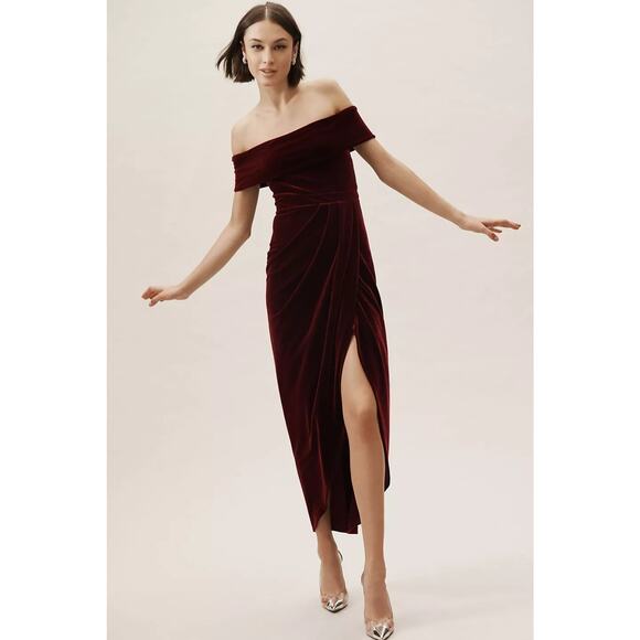 New Anthropologie BHLDN Edison Velvet Dress OTS VELVET MAXI $188 SIZE 2 Wine - Picture 2 of 5